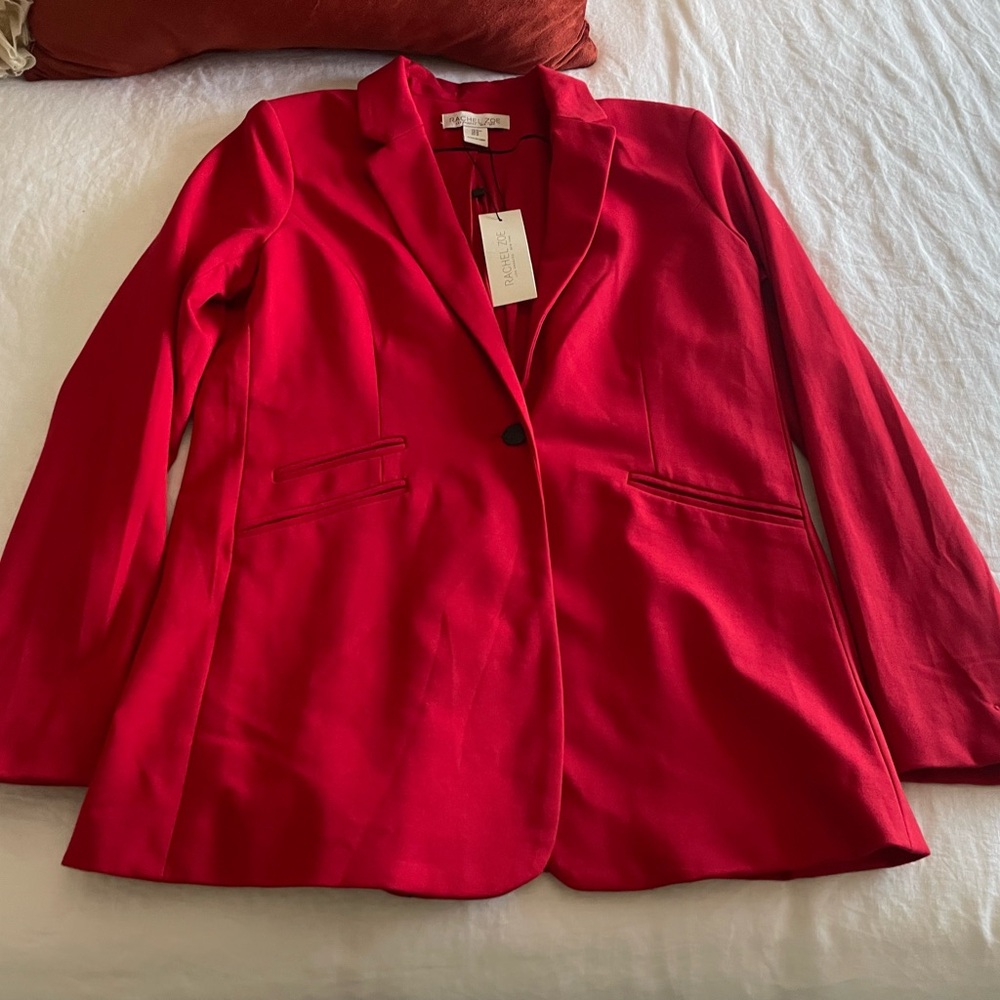 Rachel Zoe Blazer Red Single Button Stretch Knit Notched Collar